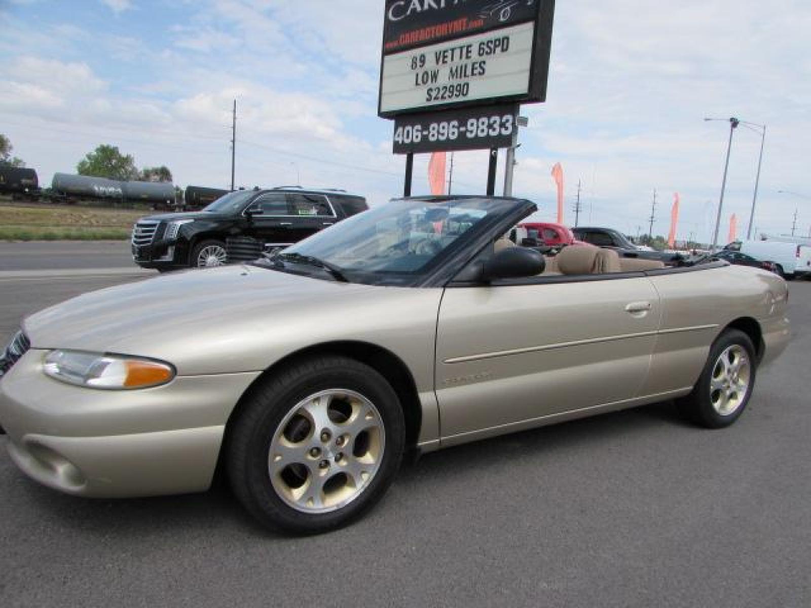 1999 Gold /Tan Leather Chrysler Sebring JXi (3C3EL55H6XT) with an 2.5L V6 SOHC 24V engine, 4-Speed Automatic Overdrive transmission, located at 4562 State Avenue, Billings, MT, 59101, (406) 896-9833, 45.769516, -108.526772 - 1999 Chrysler Sebring JXi Convertible 2.5L V6 SOHC 24V engine - 4-Speed Automatic Overdrive transmission - 73014 miles JXi package - air conditioning - tilt steering wheel - AM-FM-CD audio - power windows and door locks - power seat - leather interior - keyless entry - alloy wheels Runs an - Photo #0