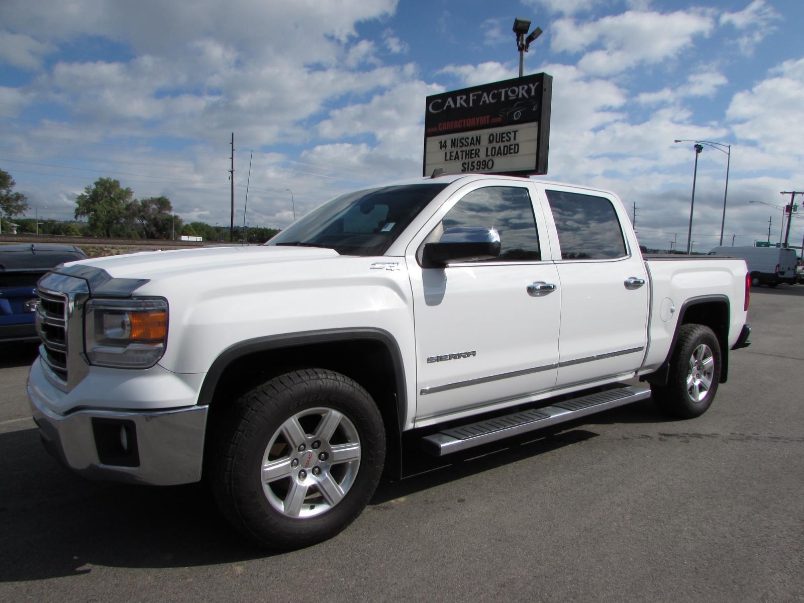2014 White /Gray leather GMC Sierra 1500 SLT Crew Cab 4WD (3GTU2VEC6EG) with an 5.3L V8 OHV 16V engine, 6-Speed Automatic transmission, located at 4562 State Avenue, Billings, MT, 59101, (406) 896-9833, 45.769516, -108.526772 - 2014 GMC Sierra 1500 SLT Z71 Crew Cab 4WD - Extra clean! 5.3L V8 OHV 16V Direct Injection engine - 6 speed automatic transmission - 4WD - 174,862 miles - 94 point inspection Inspected and serviced - copies of inspection and work performed as well as complete vehicle history report provided! - Photo #0