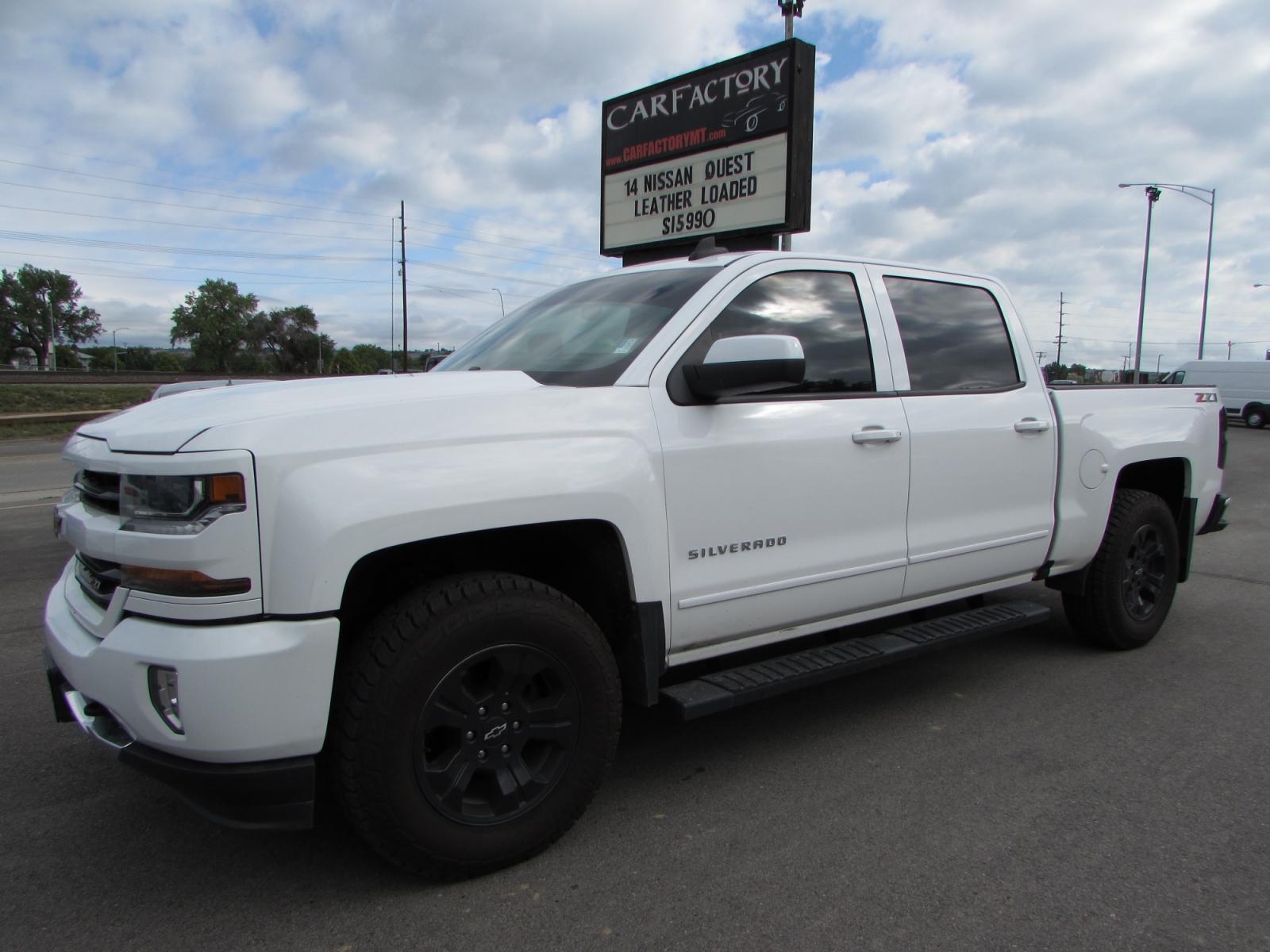 2018 White /Gray Cloth Chevrolet Silverado 1500 LT Z71Crew Cab 4WD (3GCUKRECXJG) with an 5.3L V8 OHV 16V engine, 6A transmission, located at 4562 State Avenue, Billings, MT, 59101, (406) 896-9833, 45.769516, -108.526772 - 2018 Chevrolet Silverado 1500 LT Z71 Crew Cab 4WD - One owner! 5.3L V8 OHV 16V Ecotec3 engine - 6 speed automatic transmission with tow /haul - Z71 Offroad Edition - One Owner - 115,247 miles 94 point Inspected and serviced - copy of inspection and work performed as well as full vehicle histor - Photo #0