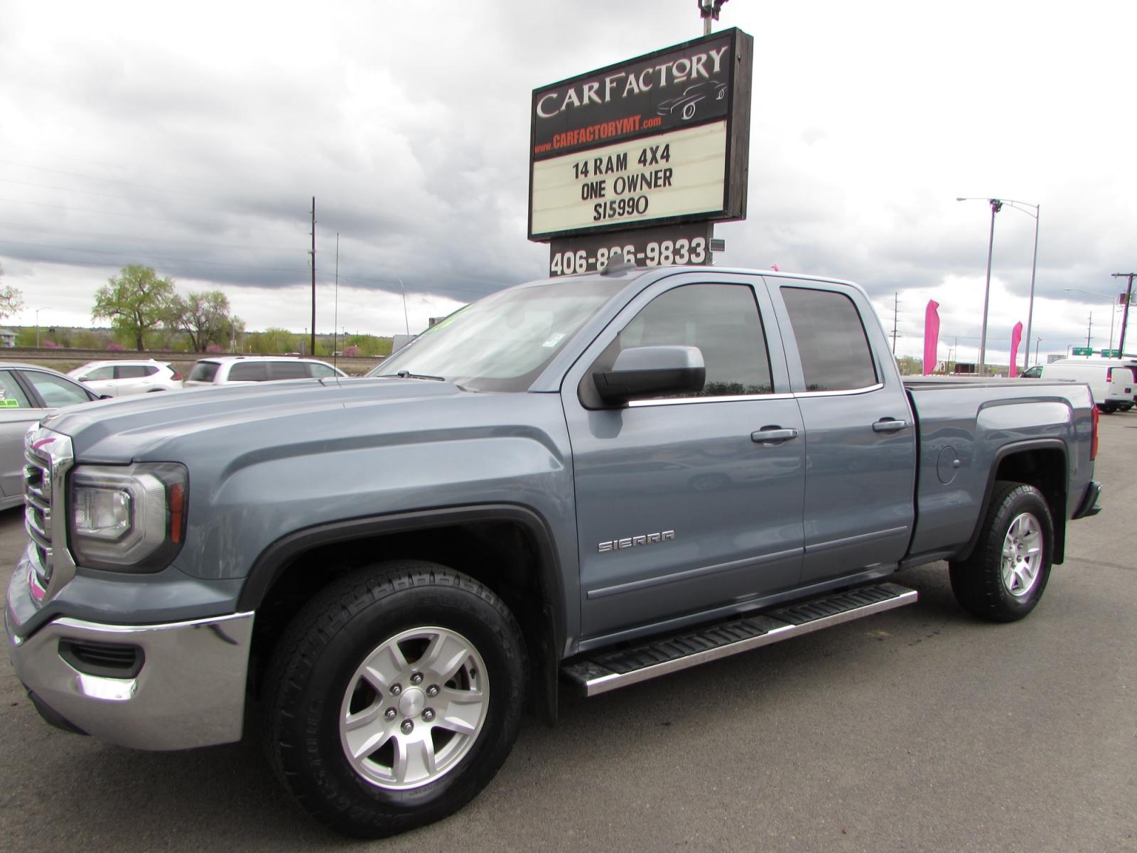 2016 Gray /Gray Cloth GMC Sierra 1500 SLE Double Cab 4WD (1GTV2MEC1GZ) with an 5.3L V8 OHV 16V engine, 6A transmission, located at 4562 State Avenue, Billings, MT, 59101, (406) 896-9833, 45.769516, -108.526772 - 2016 GMC Sierra 1500 SLE Double Cab Z71 4WD - Montana unit! 5.3L V8 OHV 16V engine - 6 speed automatic transmission - 4WD - 97,921 miles - 94 point inspection! SLE package - air conditioning - tilt steering wheel - cruise control - touchscreen bluetooth audio with Mylink to pair your devices a - Photo #0