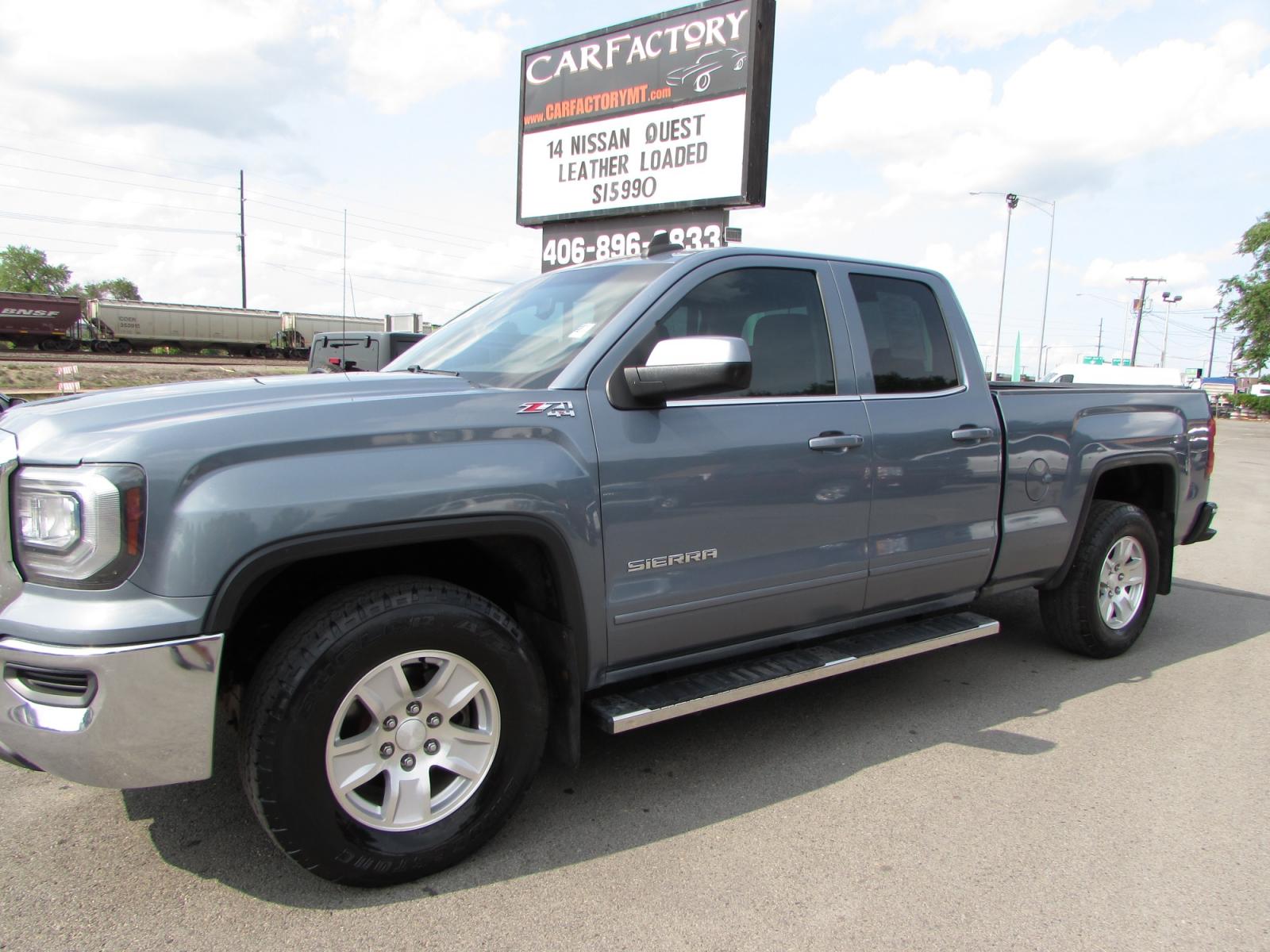 2016 Gray /Gray Cloth GMC Sierra 1500 SLE Double Cab 4WD (1GTV2MEC1GZ) with an 5.3L V8 OHV 16V engine, 6A transmission, located at 4562 State Avenue, Billings, MT, 59101, (406) 896-9833, 45.769516, -108.526772 - 2016 GMC Sierra 1500 SLE Double Cab Z71 4WD - Montana unit! 5.3L V8 OHV 16V engine - 6 speed automatic transmission - 4WD - 97,921 miles - 94 point inspection! SLE package - air conditioning - tilt steering wheel - cruise control - touchscreen bluetooth audio with Mylink to pair your devices a - Photo #0