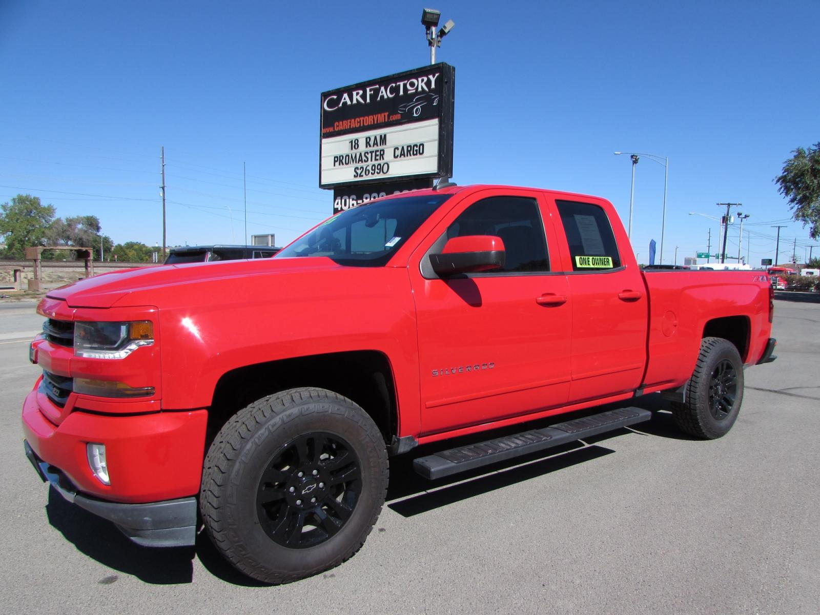 2018 Red /Gray leather Chevrolet Silverado 1500 LT Z71 Double Cab 4WD (1GCVKREC1JZ) with an 5.3L V8 OHV 16V engine, 6A transmission, located at 4562 State Avenue, Billings, MT, 59101, (406) 896-9833, 45.769516, -108.526772 - 2018 Chevrolet Silverado 1500 LT Z71 Double Cab 4WD - Leather - One owner! 5.3L V8 OHV 16V Ecotec3 engine - 6 speed automatic transmission with tow/haul - 4WD - Z71 Offroad Edition - One Owner - 128,171 miles - 94 point inspection 94 point Inspected and serviced - copy of inspection and work p - Photo #0