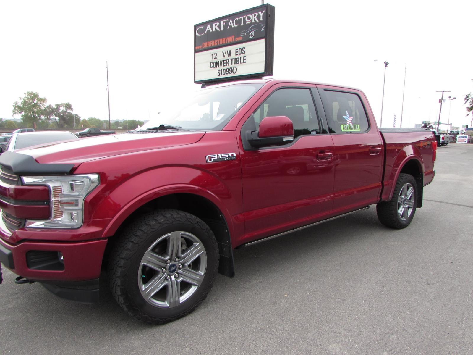 2019 Red /Black Leather Ford F-150 Lariat SuperCrew 5.5-ft. Bed 4WD (1FTEW1E56KF) with an 5.0L V8 OHV 32V engine, 6A transmission, located at 4562 State Avenue, Billings, MT, 59101, (406) 896-9833, 45.769516, -108.526772 - 2019 Ford F-150 Lariat SuperCrew FX4 4WD - One owner! 5.0L V8 engine - 10 speed automatic transmission - 4WD - 98.402 miles - One owner - 94 point inspection Inspected and serviced - copy of inspection and work performed as well as a full vehicle history report provided! Lariat Sport packag - Photo #0