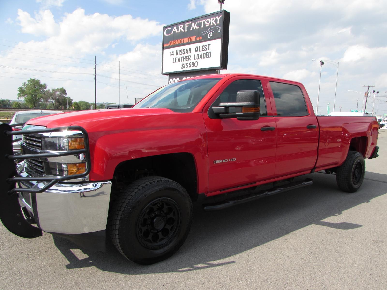 2017 Red /Gray Chevrolet Silverado 3500HD Work Truck Crew Cab Long Box 4WD (1GC4KYCG2HF) with an 6.0L V8 OHV 16V FFV engine, 6A transmission, located at 4562 State Avenue, Billings, MT, 59101, (406) 896-9833, 45.769516, -108.526772 - 2017 Chevrolet Silverado 3500HD Work Truck Crew Cab Long Box 4WD - One owner! 6.0L V8 OHV 16V engine - 6 speed automatic transmission - Longbox - 4WD - 100,888 miles - One owner! Work Truck package - air conditioning - tilt steering wheel - cruise control - touchscreen bluetooth audio - Chevr - Photo #0