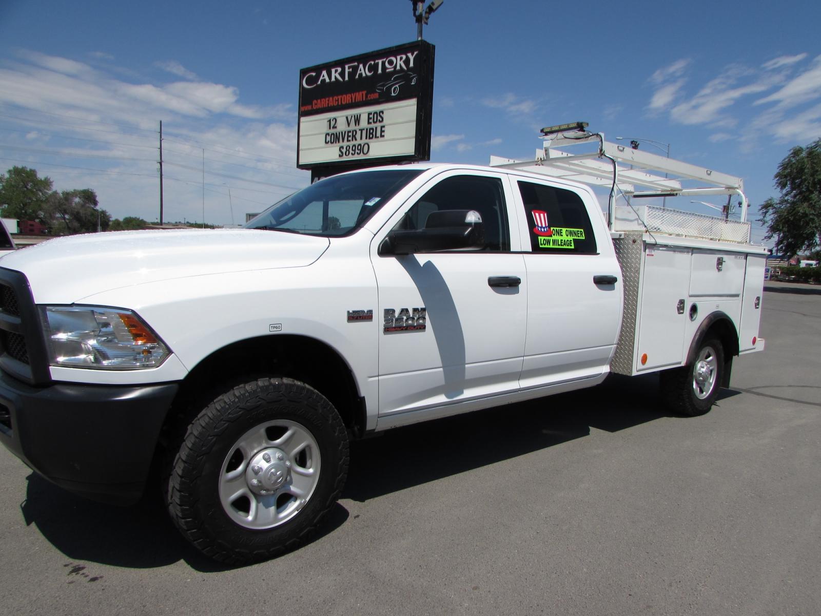2017 White /Gray RAM 3500 Tradesman Crew Cab LWB 4WD (3C7WR3GT1HG) with an 5.7L V8 OHV 16V engine, 6A transmission, located at 4562 State Avenue, Billings, MT, 59101, (406) 896-9833, 45.769516, -108.526772 - 2017 RAM 3500 ST Crew Cab 4WD Service Truck - One owner - 35,430 miles! 5.7L V8 OHV 16V Hemi Engine - Automatic Transmission - 4WD - Service Body - One owner - 35,430 miles Tradesman package - air conditioning - tilt wheel - cruise control - am/fm/xm audio - power windows and door locks - keyl - Photo #0