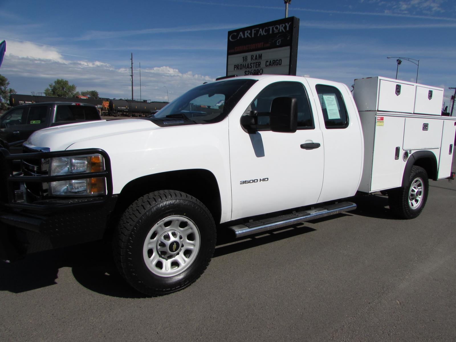 2013 White /Gray Chevrolet Silverado 3500HD Work Truck Ext. Cab Long Box 4WD (1GB5KZCG9DZ) with an 6.0L V8 OHV 16V FFV engine, 6-Speed Automatic transmission, located at 4562 State Avenue, Billings, MT, 59101, (406) 896-9833, 45.769516, -108.526772 - 2013 Chevrolet Silverado 3500HD Ext. Cab 4WD Service Truck - Very clean - Low miles! 6.0L V8 OHV 16V FFV Gasoline Engine - 6-Speed Automatic Transmission - 4WD - 103,694 miles - Inspected and serviced Copy of inspection and work performed as well as full history report provided Book value - - Photo #0
